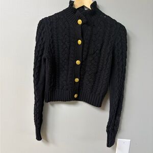 J. Crew Black Cable Knit Cardigan with Gold Buttons